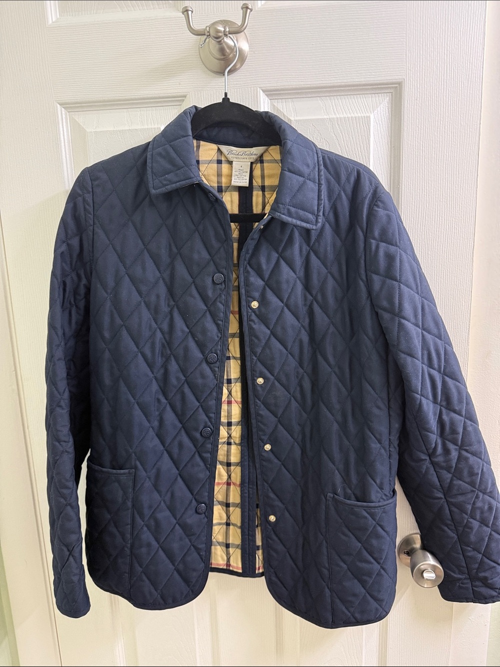 Brooks Brothers Navy Quilted Lightweight Women’s Jacket with Plaid Lining